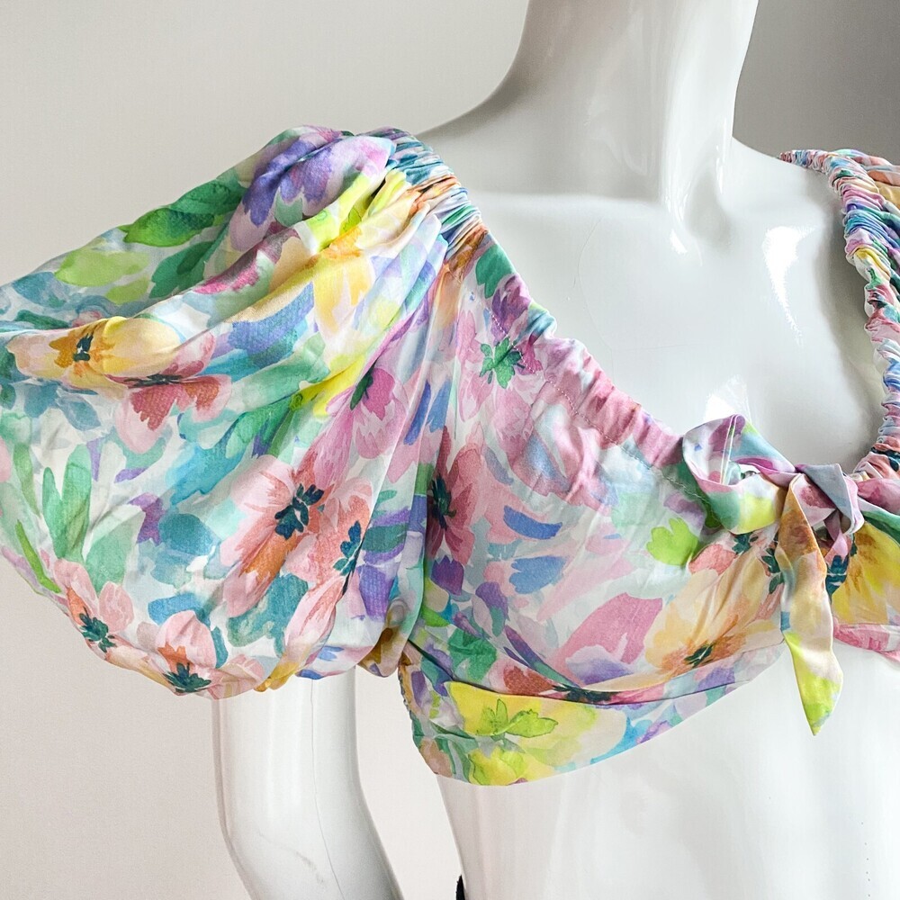 For Love and Lemons Colourful Puff Sleeve Crop Top S - Picture 8 of 13